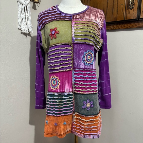 India Boutique Tops - India Boutique Long Sleeve Patchwork Top - Purple & Pink - Size M/L
